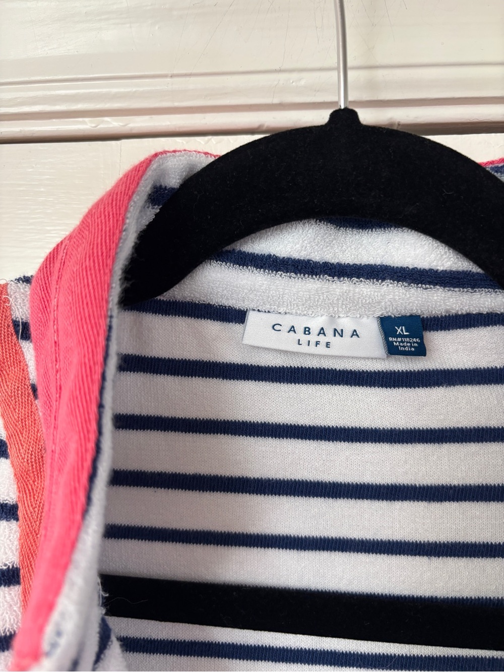 Cabana Life Navy & White Striped Terry Cloth Swim Coverup Coral Trim Size XL - Picture 6 of 11